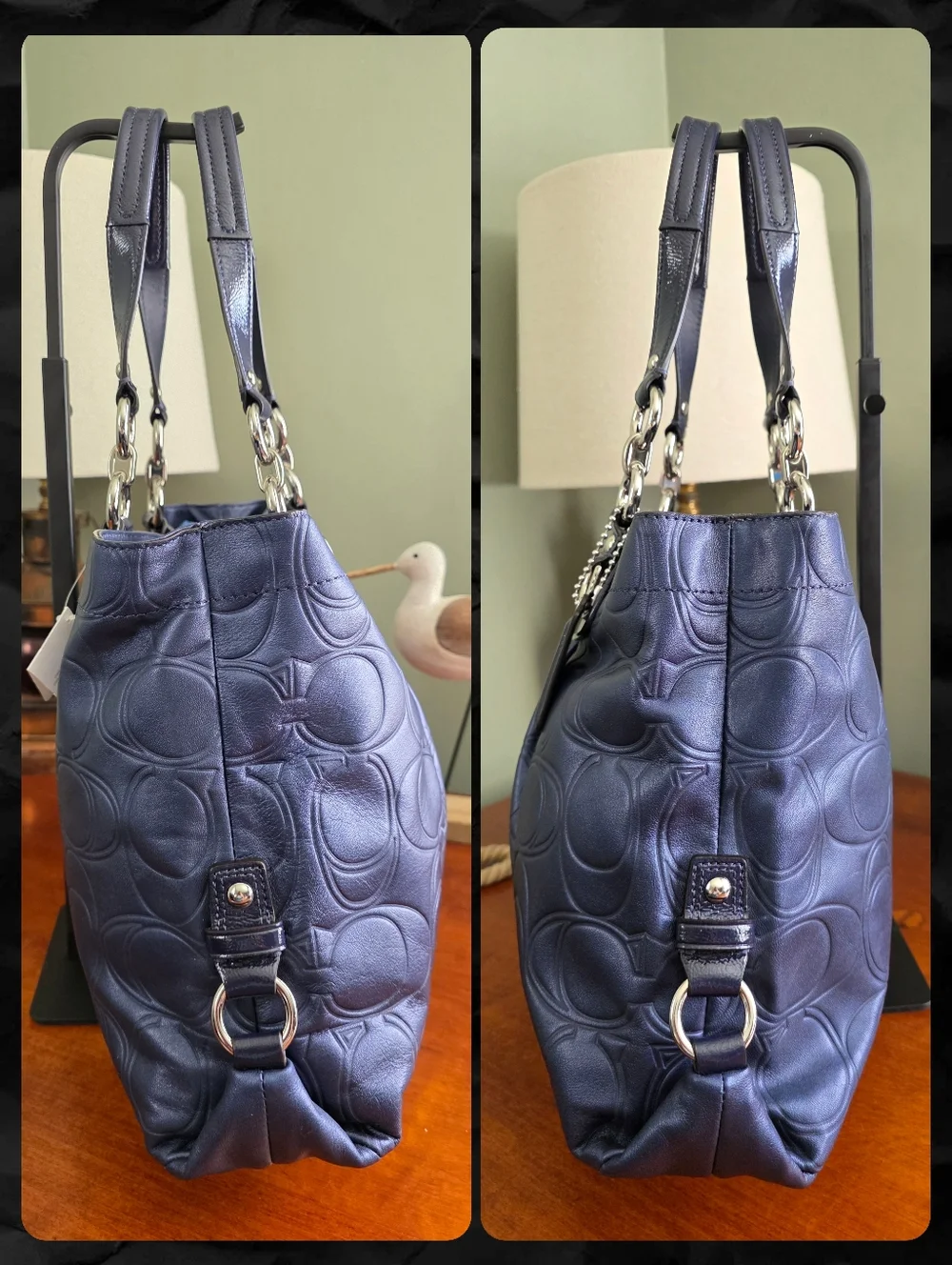 Coach Ashley Carryall F19455 Satchel Blue Signature Embossed Leather Bag NWT Y2K - Picture 2 of 16